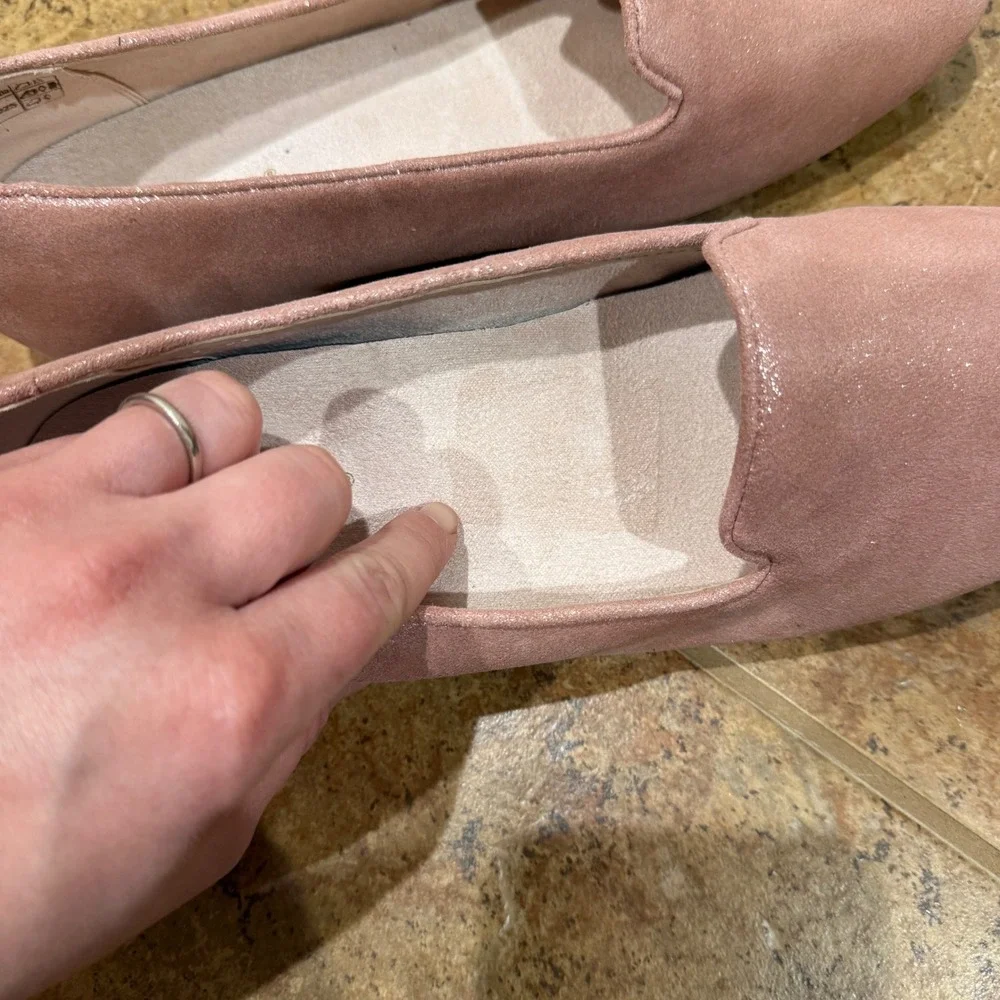 Vionic Vio Motion Coral Pink Shimmer Leather Slip‎ On Flats Loafers 8.5 Comfort